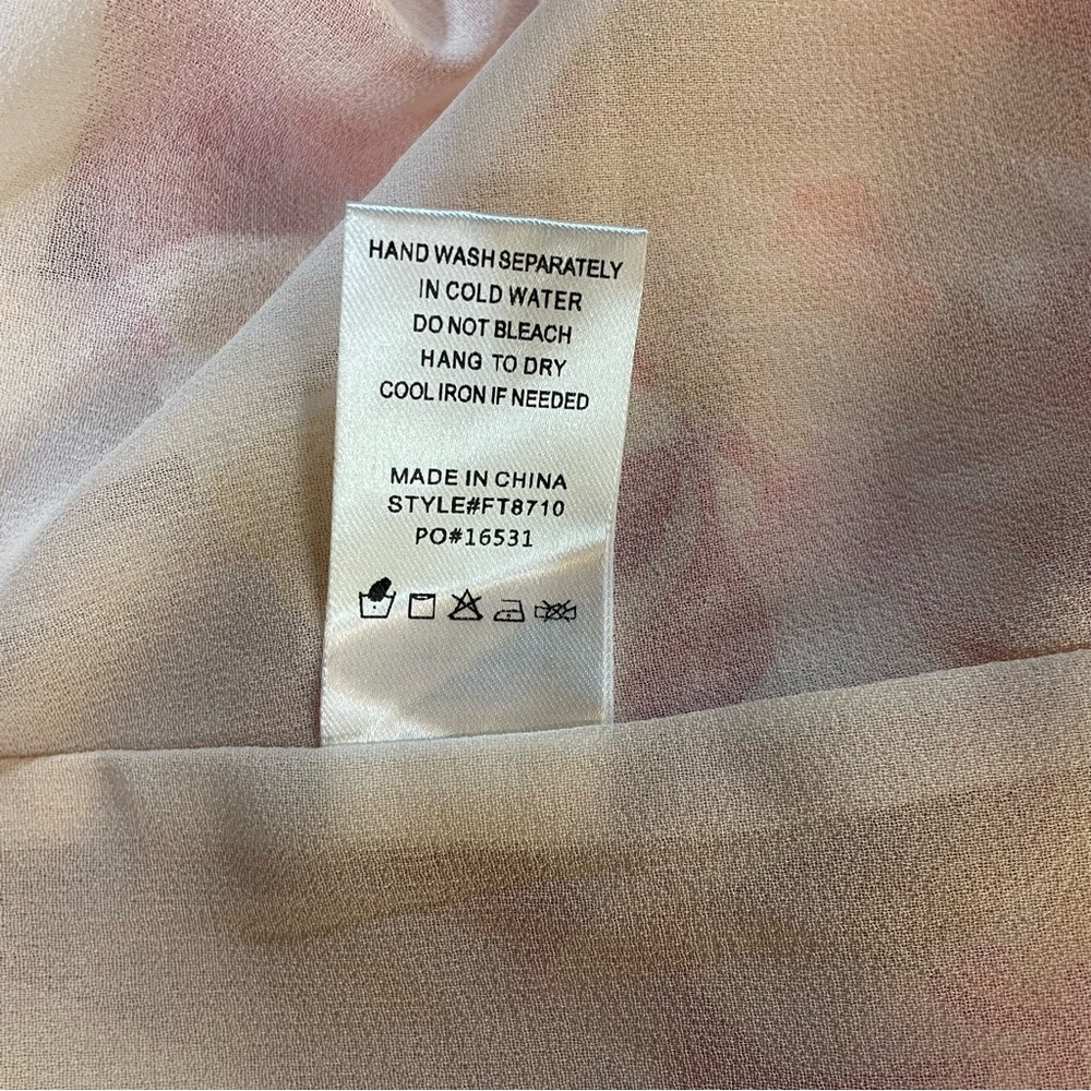 #0238 Fate-Pink & Orange Blouse Vibrant Top Front Buttons Puff Sleeves-S - Picture 7 of 7